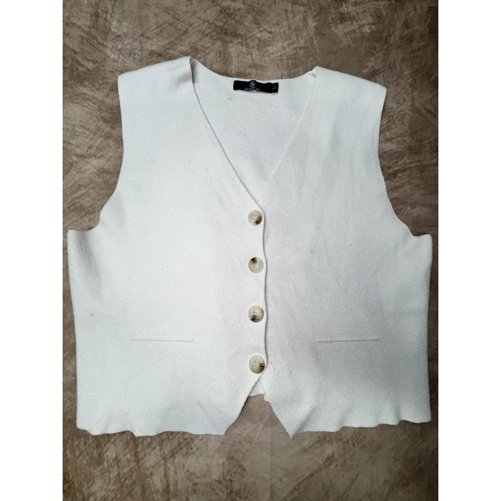 Lillusory Knit Sweater Vest Button Down Women Size Large White